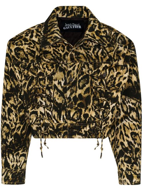 Leopard-print denim jacket - Brown