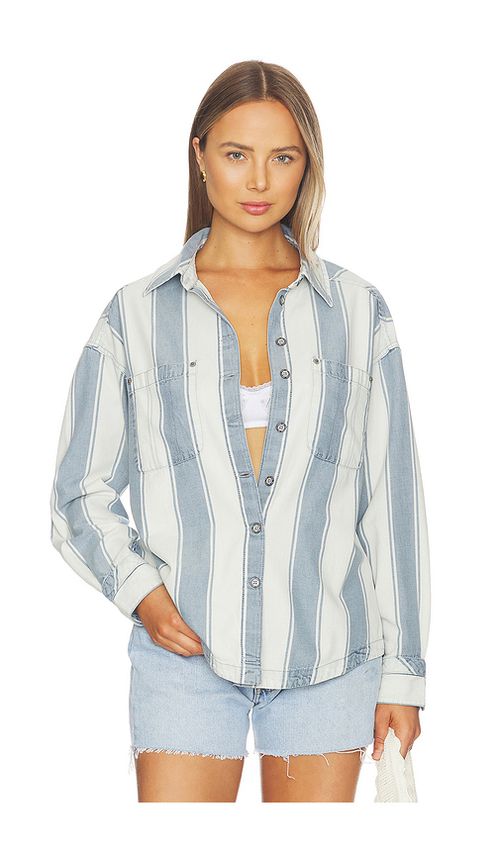 Free People x We The Free Crossroads Striped Shirt in Indigo Combo. XL also in XS, S