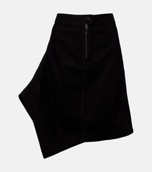 Asymmetric denim midi skirt