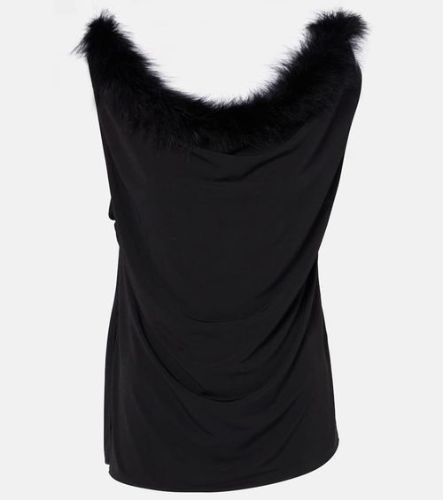Boa feather-trimmed jersey top