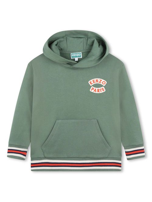 Logo-appliqué cotton hoodie - Green