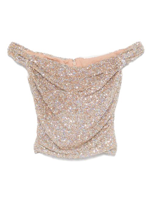 Costarellos sequinned off-shoulder top - Neutrals