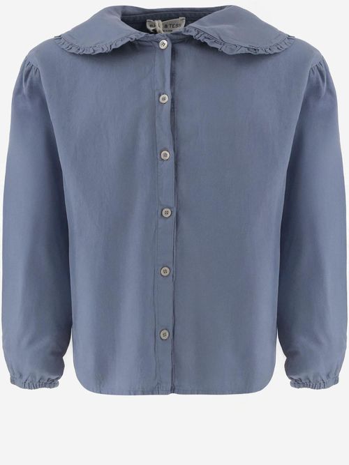 Ruffled Collar Cotton Shirt — Blue
