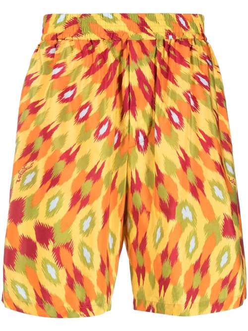 Abstract-Print Cotton-Silk Shorts — Yellow