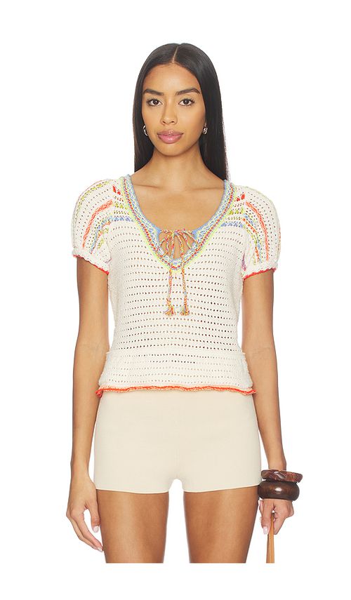 Free People Friendship Pullover in Ivory,Orange. XS. Also in L, M