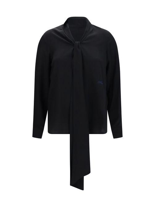 Silk with Embroidered Logo Blouse — Black