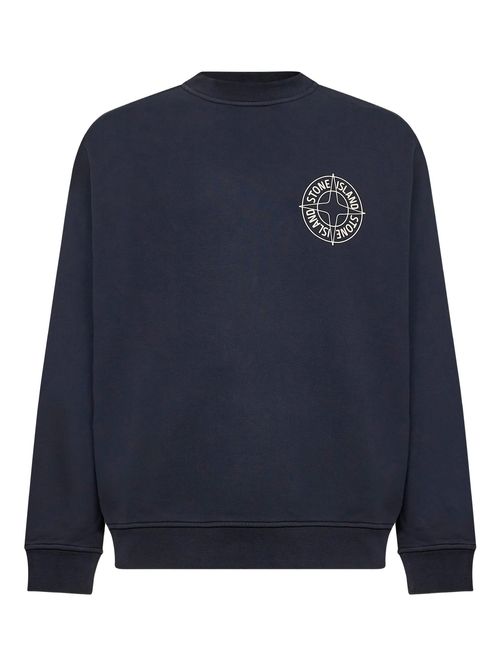 Ribbed Neckline Compass Logo Sweatshirt with Raised Chest Print and Back Motif