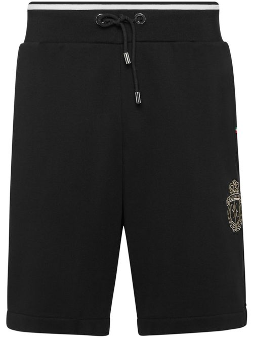 Logo-embroidered cotton track shorts - Black