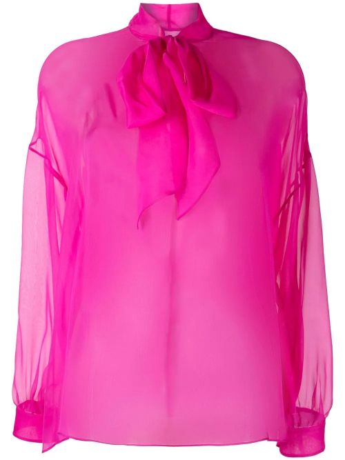Tie-Fastening Silk Blouse — Pink