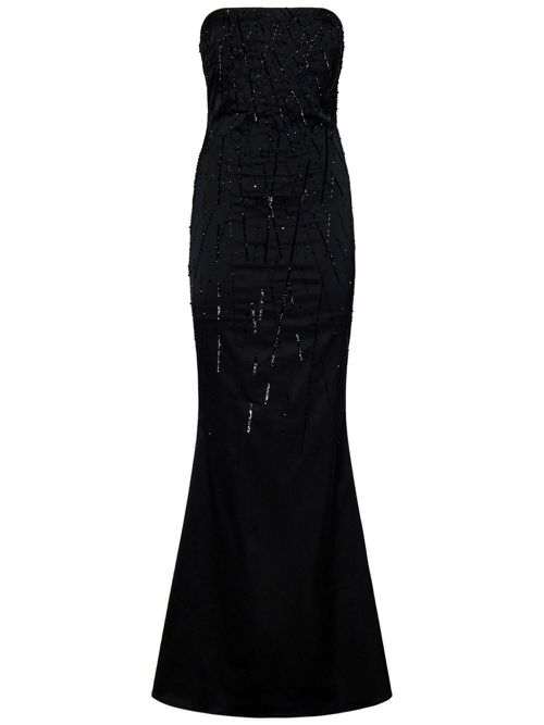 Crystal-embellished satin gown - Black