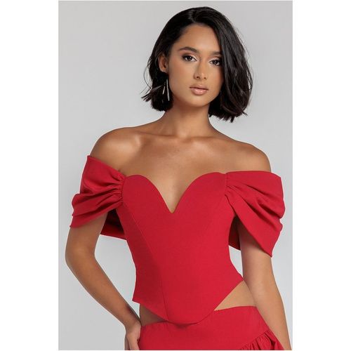Bardot Corset Top - Red by Goddiva