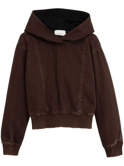 Panelled denim hoodie - Brown