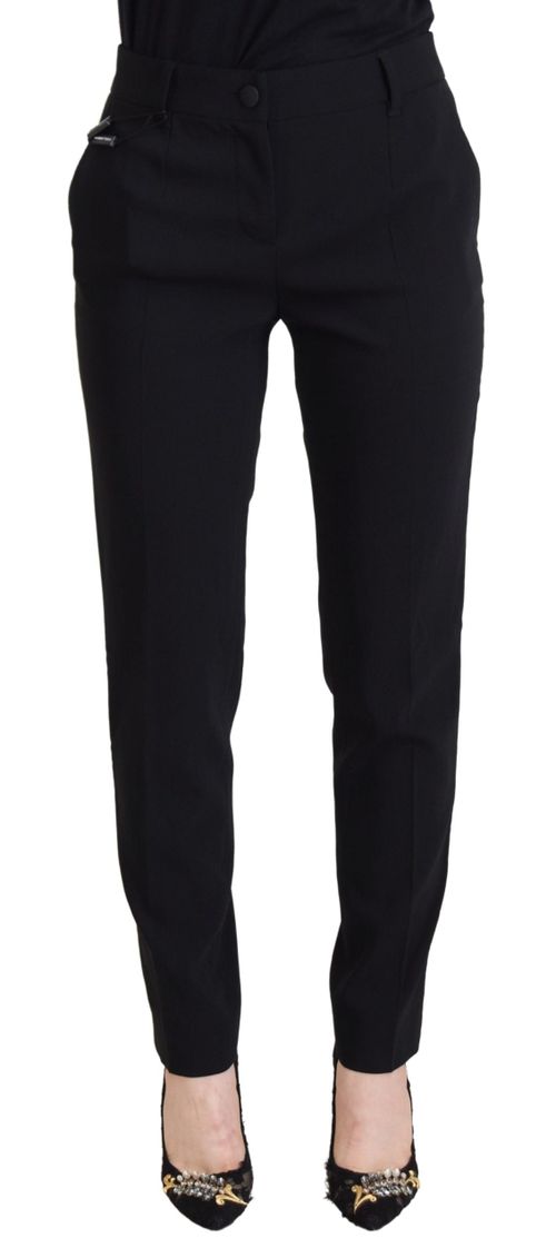 High-Waist Wool-Silk Trousers — Black
