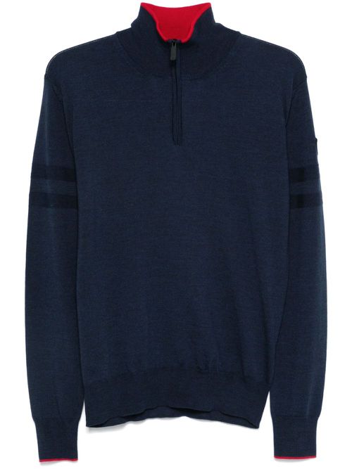 Stripe-detail half-zip sweater - Blue