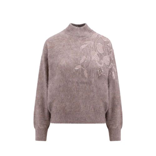 Embroidered Cashmere Blend Sweater — Beige