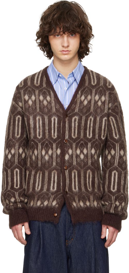 Burgundy Mohair Geometric Cardigan
