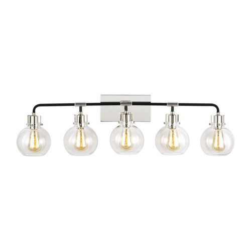 Visual Comfort Studio Clara 5-Light Bathroom Vanity Light in Polished Nickel And Textured Black by Sean Lavin