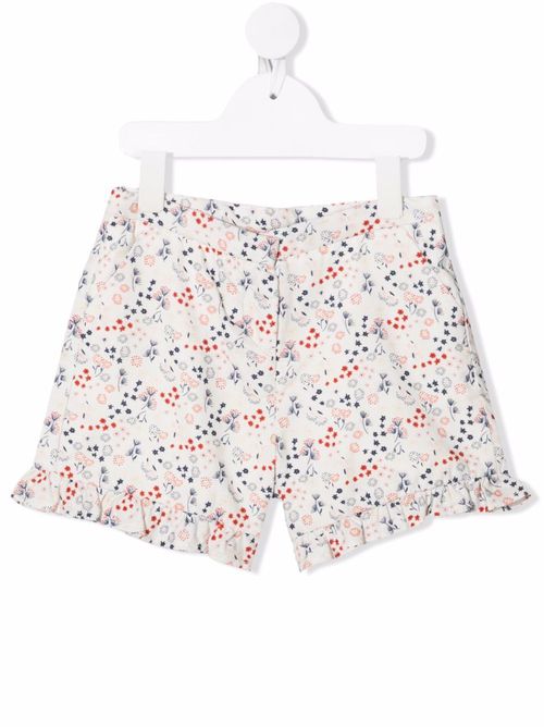 Floral-print ruffle-hem shorts - White