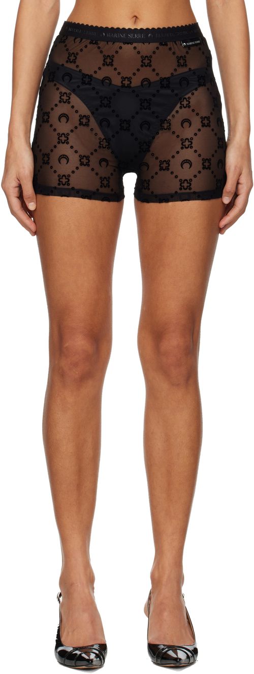 Black Recycled Mesh Flock Shorts