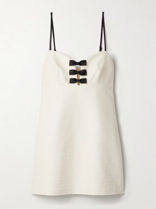 Adelaide Bow-embellished Satin-trimmed Cotton-tweed Mini Dress - Cream