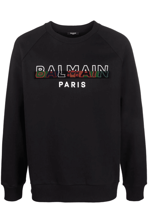 Balmain Paris Split Textured Logo Sweatshirt in Black - Black