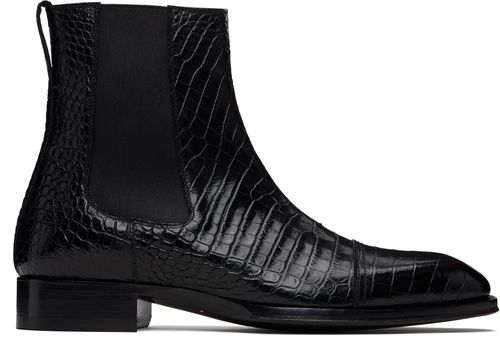 Black Shiny Printed Croc Elkan Chelsea Boots