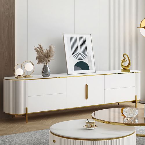 Moderner 2200 mm ovaler TV-Schrank in Weiß mit Schubladen und Türen