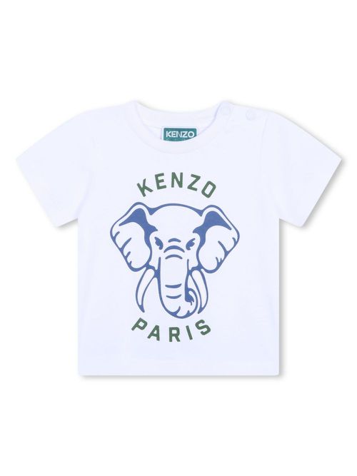 Elephant-print cotton T-shirt - White