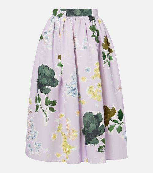 Floral cotton-blend midi skirt