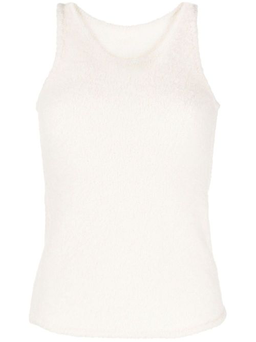 Sleeveless fleece knitted top - White