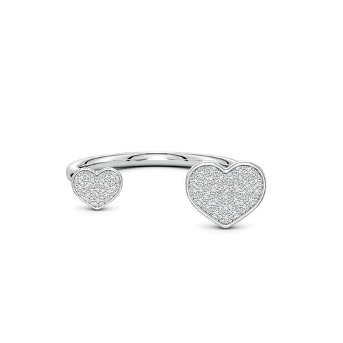 Angara 1.05 MM Pavé Diamond Double Heart Open Ring in Silver