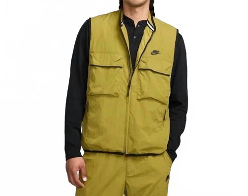 Men's Tech Woven Utility Nylon Full Zip Vest In Green