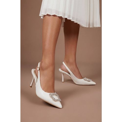 Coast Women's Diana White Faux Leather Square Coloured Trim Medium Stiletto Heel Slingback Court Shoe