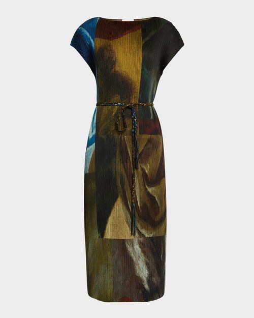 Lafayette 148 New York | Pleated Abstract-Print Midi Dress | Realry