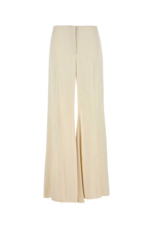 Satin Wide-Leg Trousers — Beige
