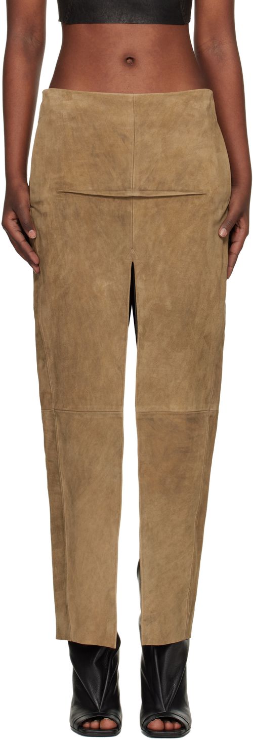 Tan Temple Sliced Suede Midi Skirt