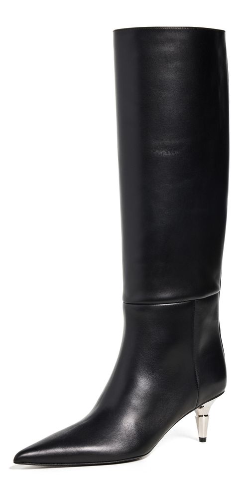Spike Knee High Boots Black