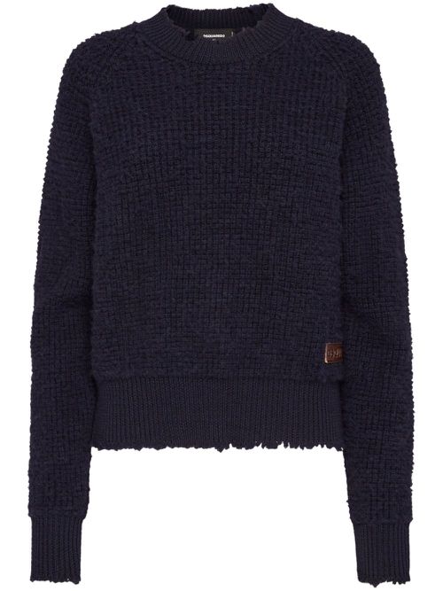Logo-patch crew-neck jumper - Blue