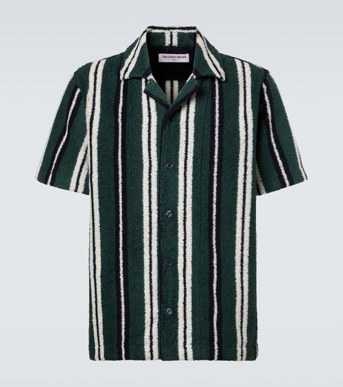 Griffith striped cotton-blend terry bowling shirt
