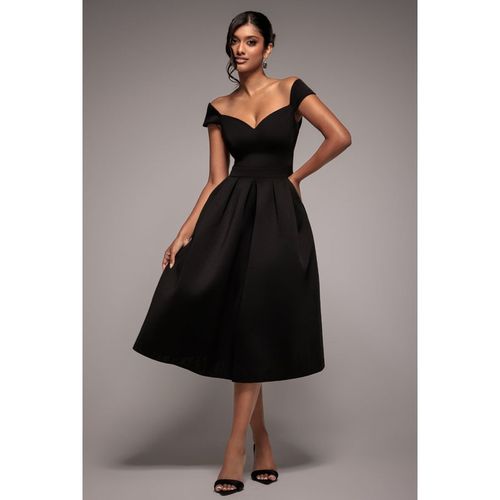 Goddiva Scuba Foam Skater Midi Dress - Black