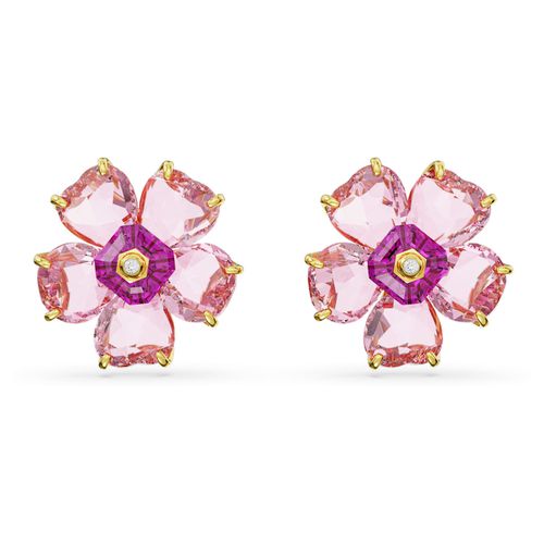 Idyllia stud earrings, Flower, Pink, Gold-tone plated