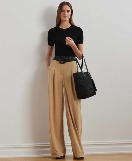 Women's Pleated Stretch Jersey Wide-Leg Pants - Birch Tan