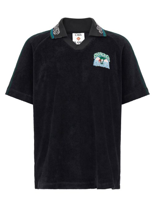 Towelling Raglan Polo Polo Shirt — Black