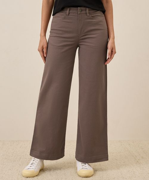 Women's Deep Taupe Stretch Twill Wide Leg Pant
