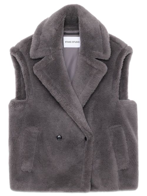 Women's Straight Fit Wool Vest with Faux Fur Texture