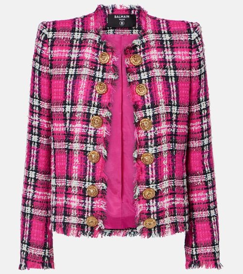 Checked cotton and wool-blend tweed jacket