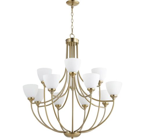 Quorum Enclave 12-Light 38" Transitional Chandelier in Aged Bra