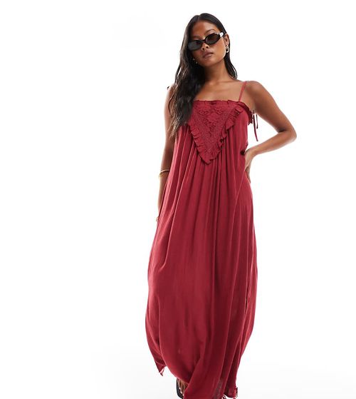 Miss Selfridge Petite | lace detail maxi slip dress in red | Realry