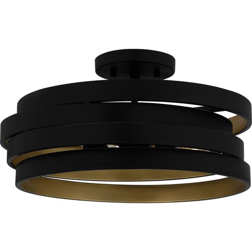 Matte Black Three Light Semi Flush Mount from the Quoizel Semi-Flush Mount Collection