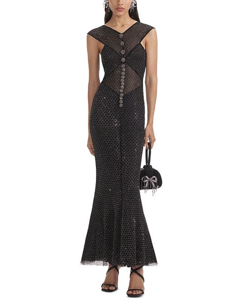 Embellished Fishnet Gown
